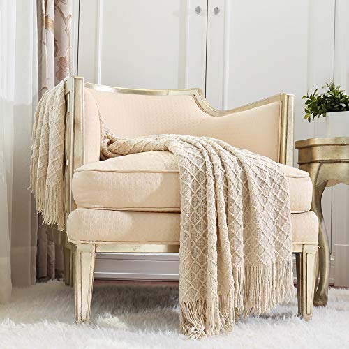 CREVENT Home Decor Rustic Couch Sofa Chair Bed Throw Blanket Soft Warm Cozy Light Weight for Travelling in Spring Summer (127cmX152cm Beige/Ivory) - Beige