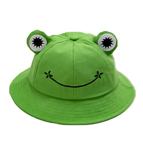 Cute Frog Bucket Hat, Summer Cotton Bucket Sun Hat for Adults Children Wide Brim Fisherman Hat - green - 1-2