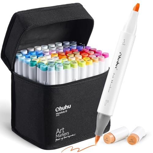 72 Colors Alcohol Markers, Ohuhu Double Tipped Sketch Marker for Kids, Artist, Alcohol Brush Art Marker Set, Comes w/ 1 Blender for Sketching, Adult Coloring, Illustration, and Design (Chisel & Brush) - Chisel & Brush