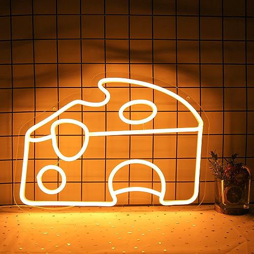 Cheese Neon Sign Golden Yellow Neon Light Cheese Wedge Neon Signs Cake LED Signs for Wall Kitchen Decor Food Shape Light Up Sign for Bedroom Restaurant Dessert Shop Bakery Party Decor - Orange
