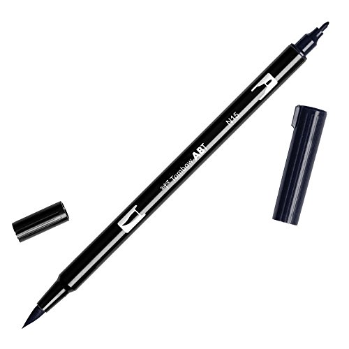 Tombow 56621 Dual Brush Pen, N15 - Black, 1-Pack. Blendable, Brush and Fine Tip Marker - Black - 1 PK