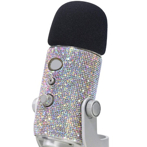 Blue Yeti Pop Filter - Cute Glitter Sticker, Bling Diamond Shiny Skin with Mic Foam Winscreen Compatible with Blue Yeti Microphones by YOUSHARES (Silver) - Silver
