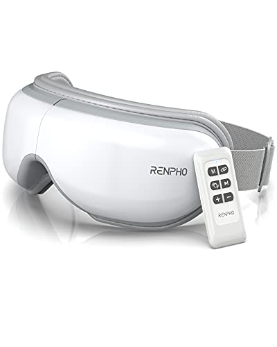 RENPHO - Eye Massager with Remote Control & Heat, Compression, Wireless Music Rechargeable Eye Heat Massager for Relax and Reduce Eye Strain Dark Circles Eye Bags Dry Eye Improve Sleep - White
