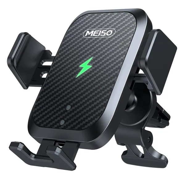 MEISO Wireless Car Charger Mount, 15W/10W/7.5W Qi Fast Charging Auto-Clamping Car Mount, Auto Sense Car Phone Holder, Air Vent Phone Cradle for iPhone 13/12/11/XS/XR, Samsung Galaxy S21/S20/S10/S9 - 