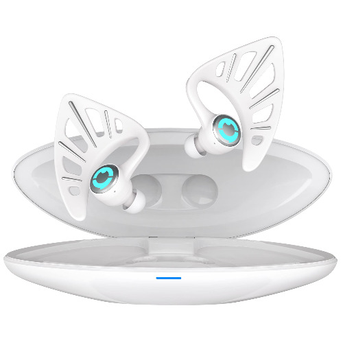 YOWU Elf Ear Headphones, Wireless 5.0 Earphones, 10 Colors RGB Effects with App Control, Dual Microphone Noise Reduction, IPX4 Water Resistant, Elf in-Ear Earbuds with Charging Case -White - Frost White