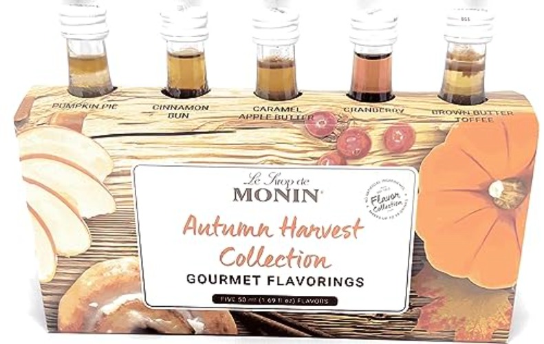 Monin - Autumn Harvest Collection, Great for Coffee, Tea, and Lattes, Non-GMO, Gluten-Free (Pumpkin Pie, Cinnamon Bun, Caramel Apple Butter, Cranberry, Brown Butter Toffee) | 50 ml Per Bottle
