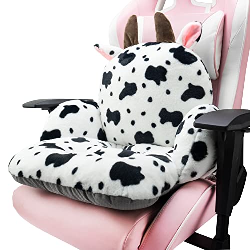 QYA Computer Chair Cushion Cow, Cute Desk Seat Cushion with Backrest Non-Slip, Kawaii Chair Pillow for Gamer Chair, Comfy Chair Cushion for Bedroom (32"x 18") - Fancy Cow
