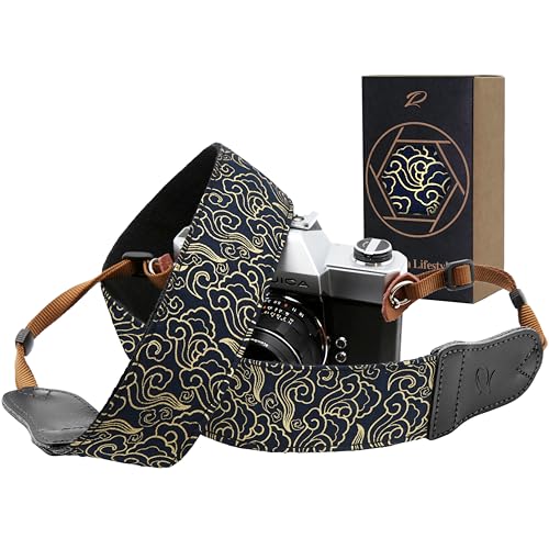 Padwa Lifestyle Camera Strap - 2" Wide with Double Layer Cowhide Head,Vintage Ukiyo E Style Auspicious Cloud Pure Cotton Camera Shoulder Straps,Adjustable Camera Neck Strap for all DSLR/SLR Cameras - W# - Auspicious Cloud - 2 inch Wide / Adjustable 32~61 inch