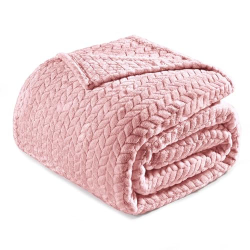 Exclusivo Mezcla Pink Fleece Twin Size Blanket for Bed, 90x66 Inches Soft Cozy 3D Decorative Jacquard Flannel Blankets, Lightweight Fuzzy Plush Warm Blankets for All Seasons - Dusty Pink - Twin ( 90x66 IN )