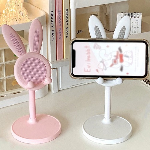 Bunny Ears Mobile Phone Holder Stand Phone iPad, Tablet (Pink or White) - White