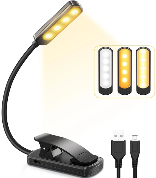 Anti-blauw Oogbescherming Boek Licht, 10 LEDs 3 Kleuren Verlichting Helderheid Instelbaar, USB Oplaadbaar Leeslampje, Mini Ultralicht Draagbaar Clip Leeslampje