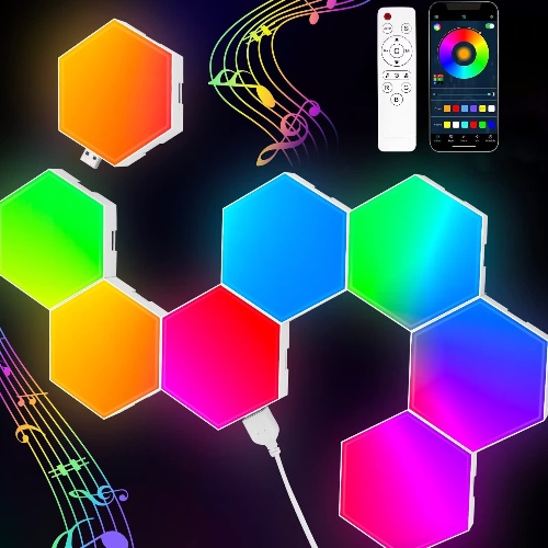 TISOFU Hexagon Lights (8 Pack) LED Wall Panels RGB Gaming Lights with APP Smart Modular Panel Hex Tiles Push Glide Expansion Shapes Lights - 8 Pack