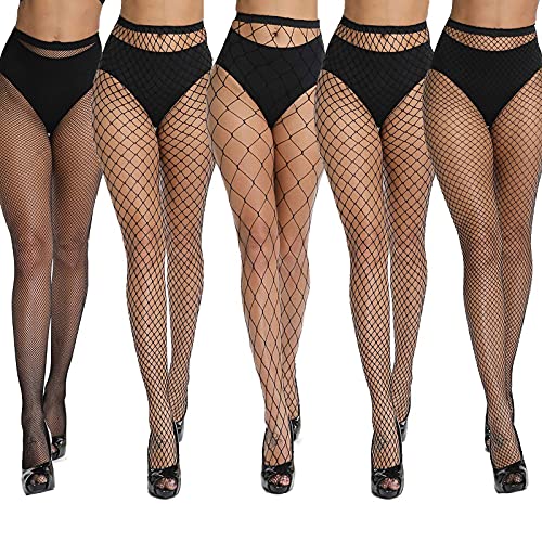 akiido Fishnet Stockings, High Waist Tights for Women, Sparkle Rhinestone Fishnets Party Rhinestone Mesh Stockings Pantyhose - One Size - Black01-5pairs