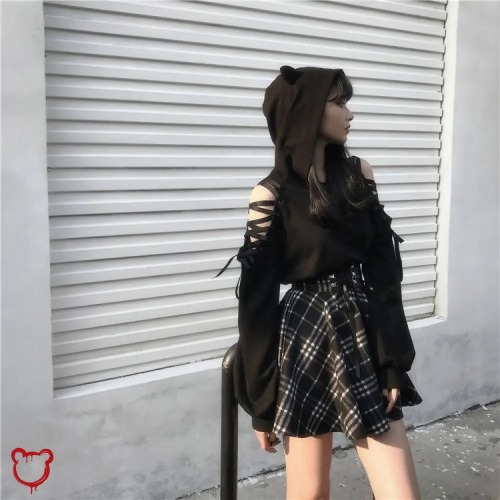 Ash's Plaid Skirt - black plaid / XL