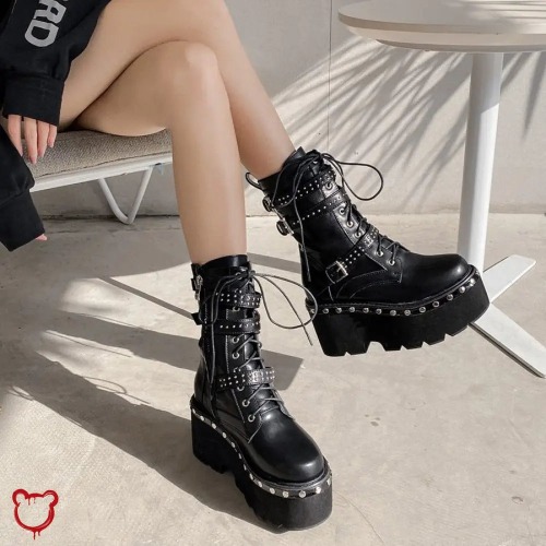 Black Studded Goth Boots - black shoes / 10 / China