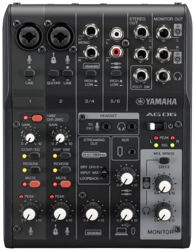 Yamaha AG06MK2 Black 6-Channel Live Streaming Loopback Mixer/USB Interface with Steinberg Software Suite - AG06 MK2 - Black