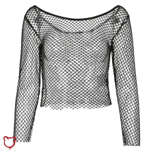 'Gothic Fishnet Crop Top' - black / L