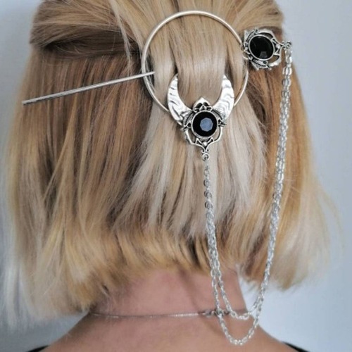 Silver Crescent Moon Stone Hair Clip