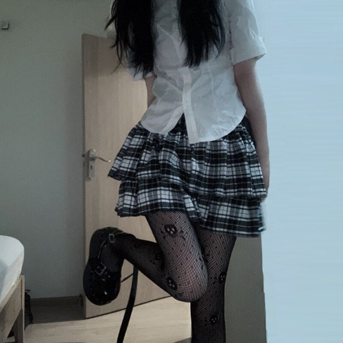 'Dashing Alt Grunge' Striped Skirt - white / One Size