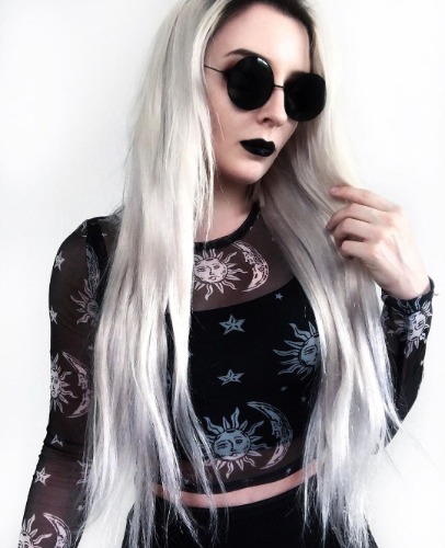 'Twilight' Alt Moon and Sun Mesh Top - black / L
