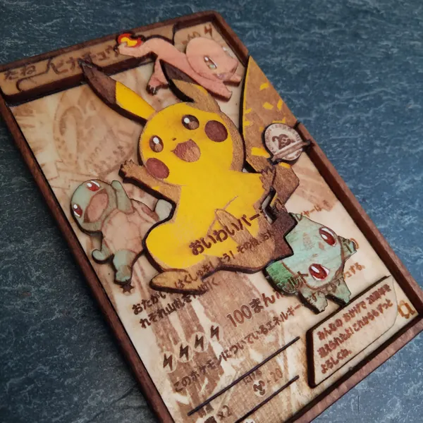 Pikachu 20th Anniversary Wooden Pokemon Card. Pikachu Promo Pokemon Gift Wood Pokemon Card