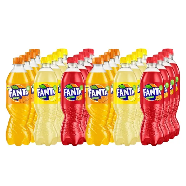 Fanta Soft Drink Mixed Case 500ml Bottles (24 Pack) - Orange, Lemon, Fruit Twist