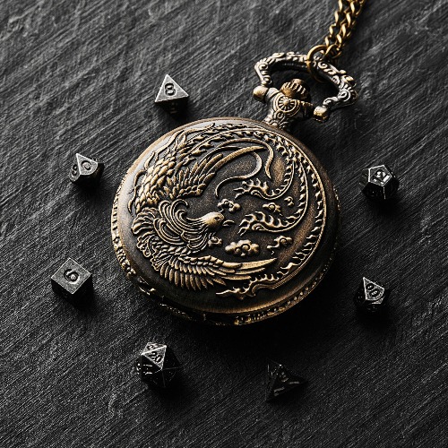 Micro Mini Metal DnD D&D Dice Set Phoenix Pocket Case | Black Silver Dice & Case