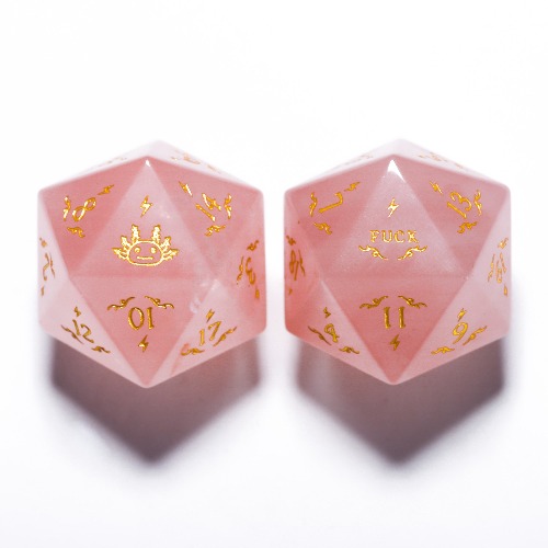 Rose Quartz Gemstone Axolotl F*ck DnD D&D Dice Set | Full Set