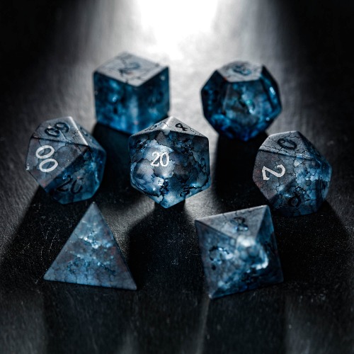 Raised Dark Blue Lightning Glass DnD D&D Dice D20 Necklace | Full Set