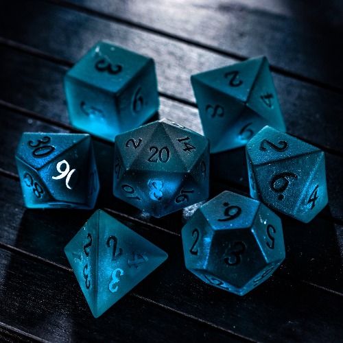 Raised Dark Blue Glass DnD D&D Dice Set | Full Set