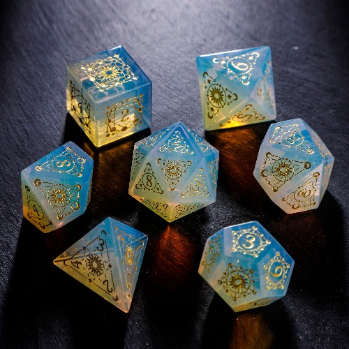 Opalite Gemstone Astrology Motif DnD D&D Dice Set | Full Set