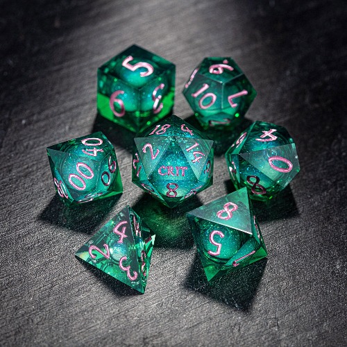 Green Liquid Core Resin Galaxy Dice Crit Sh*t DnD D&D Dice Set | Full Set
