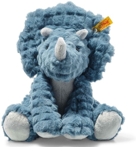 Steiff 087806 origineel pluche dier Dixi Triceratops, Soft Cuddly Friends knuffeldier ca. 28 cm, merkpluche met knoop in het oor, knuffelvriend voor baby's vanaf de geboorte, petrol