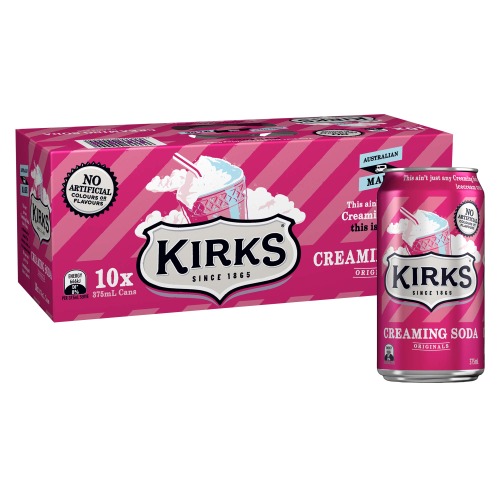 Kirks Creaming Soda Soft Drink Multipack Cans 10 x 375mL