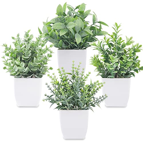 Der Rose 4 Packs Fake Plants Mini Artificial Greenery Potted Plants for Home Decor Indoor Office Table Room Farmhouse - 4 - Grey