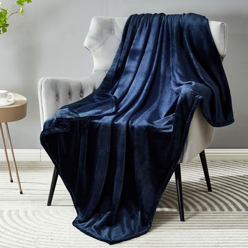 DREAMNINE Soft Cozy Plush Fleece Throw Blanket 50" x 60", Solid Shag Minky Lightweight Fuzzy Flannel Blanket for Bedroom, Luxury Washable Warm Velvet Blanket for Couch Sofa Pet, Breathable, Navy Blue - Navy Blue - Throw Size - 50" x 60"
