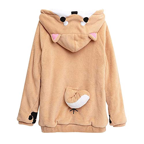 Gamusi Unisex Anime Cosplay Hoodie Jacket Cute Corgi Plush Hoody Adult Pajamas Coral Velvet Sweatshirt