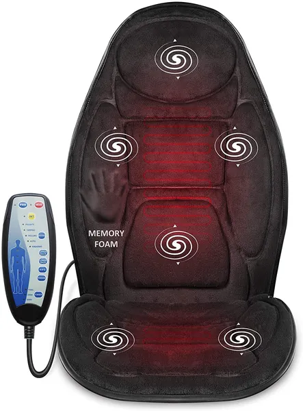 Snailax Memory Foam Massage Seat Cushion - Back Massager with Heat,6 Vibration Massage Nodes & 2 Heat Levels, Massage Chair Pad for Home Office Chair - Black