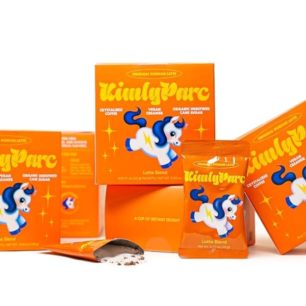 KimlyParc Korean Instant Coffee with Vegan Creamer, Organic Unrefined Cane Sugar, Himalayan Pink Salt - Lactose-free & Dairy free Premium Instant Latte (8 Single Serve Packets, 20g ea)