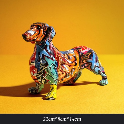 Modern Creative Graffiti Dachshund Sculpture Figurine Art - A