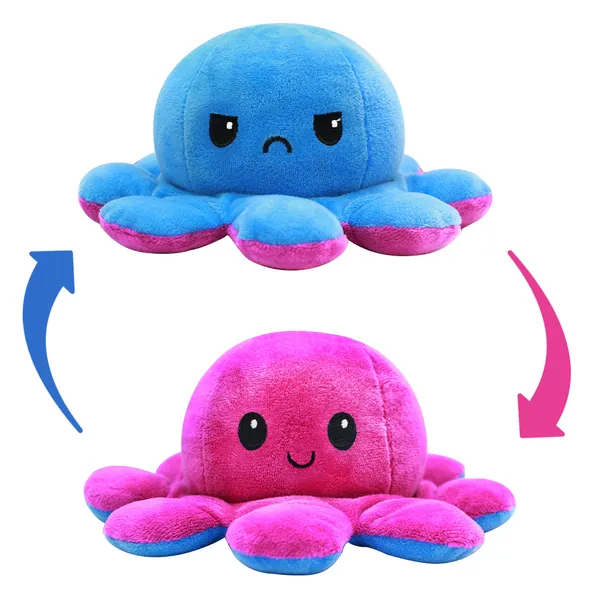 Reversible Octopus Plush Blue- Dual Side Flip Mood Octopus Reversible Plushie teddy toy- Cute birthday wedding gifts toys for kids women men him her-baby toys for 0-6 months 1 2 3 year old boys girls