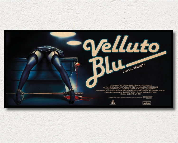 Blue Velvet WOODEN wall art poster, Roadshow Italian special edition cinema poster, Unique gift for David Lynch fans, Velluto Blu poster.