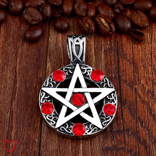 Pentagram Stone Pendant Necklace - BP8-003red / Red