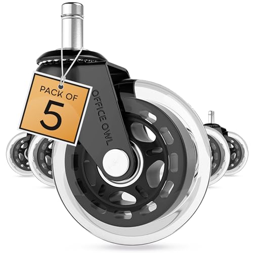 Office Owl Set of 5 Replacement Chair Caster Wheels for Desk & Gaming - Clear - NOT Compatible with IKEA Chairs - Clear