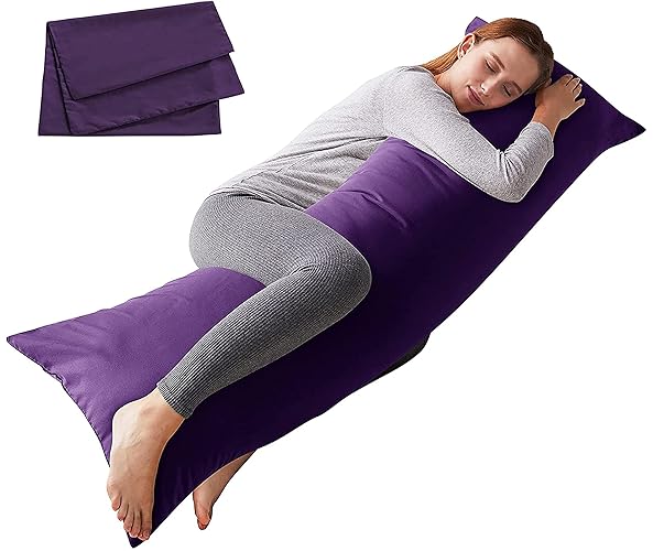 ELNIDO QUEEN Body Pillow with Pillowcase - Soft Long Bed Pillow for Adults - Breathable Full Body Pillow Insert for Sleeping, 20x54inches, Purple - Purple