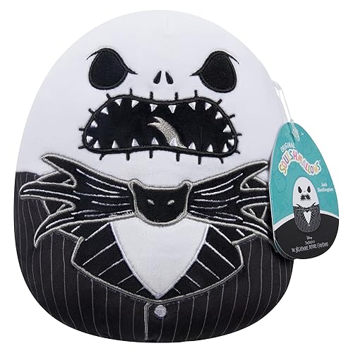 Squishmallows Original 8-Inch Jack Skellington - Nightmare Before Christmas - Official Jazwares Plush - Collectible Soft & Squishy Stuffed Animal Toy - Gift for Kids, Girls & Boys - Black