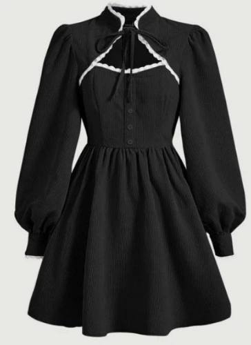 SHEIN MOD Lantern Sleeve Corduroy Dress