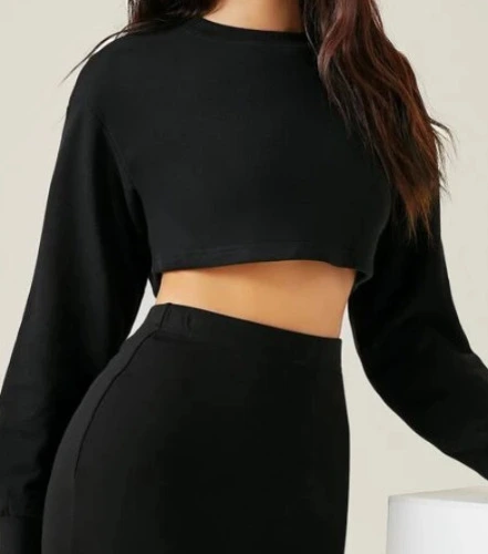 SHEIN BASICS Drop Shoulder Crop Sweatshirt 