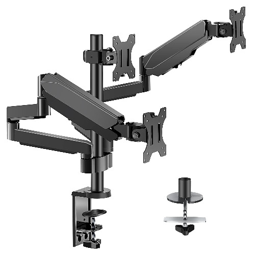 ELIVED Triple Monitor Arm Desk Mount Adjustable Gas Powered PC Monitor Stand for Most 13-27 Inch Monitors with VESA 75x75/100x100, with C-Clamp and Grommet Base, Monitor Arms for 3 Monitors EV006