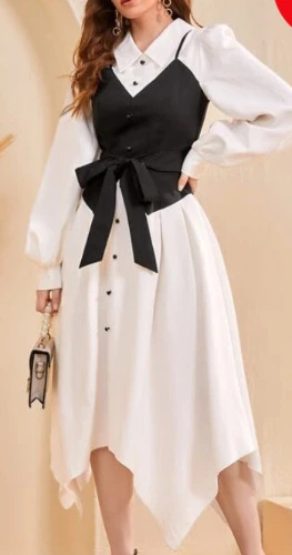 Asymmetrical Hem Belted Dress